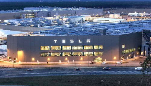 Tesla Gigafactory at the Blue Hour, Battery Factory Building, Grünheide, 19.12.2025, Grünheide,