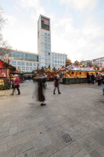 The Christmas market on the market square, in front of Stuttgart City Hall 2025, shines in festive