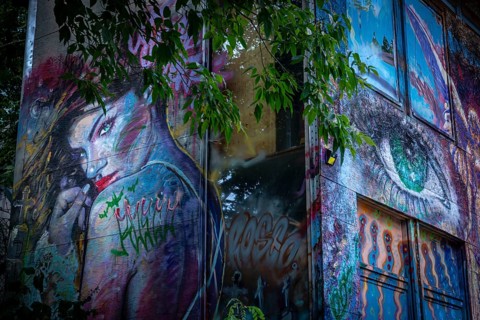 Graffiti on the former US eavesdropping facility on Teufelsberg in Grunewald, Berlin, Germany