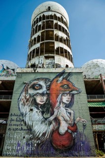 Graffiti on the former US eavesdropping facility on Teufelsberg in Grunewald, Berlin, Germany