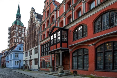 Houses in the historic old town of Stralsund, UNESCO World Heritage Site, Mecklenburg-Western
