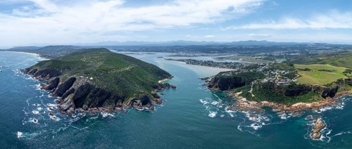 Aerial view of coast and landscape near Knysna, Knysna Heads, South Africa