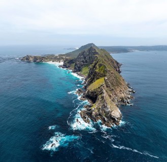 Aerial view, cliffs and sea at Cape of Good Hope, Cape Point Lighthouse, Cape Peninsula, Cape Point