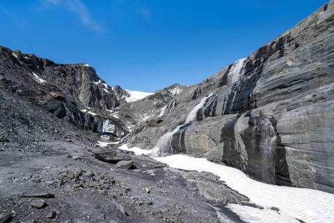 Glacier Ice and Waterfall, Worthington Glacier, Worthington Glacier State Recreational Site,