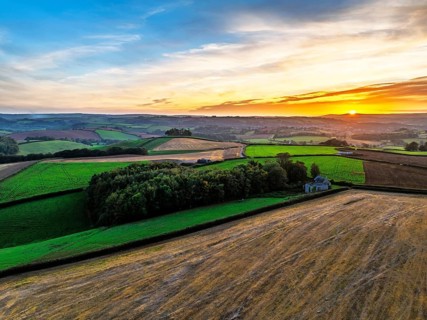 Colours of Devon Farms and Fields over Berry Pomeroy from a drone, Totnes, England, United Kingdom