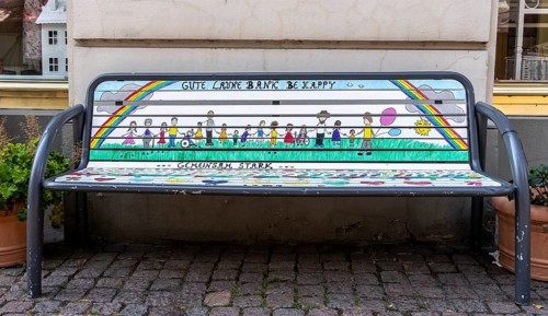 Good mood bench in the city center of Fulda, Hesse, Germany