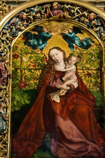 Famous medieval painting, Madonna in the Garden of Roses, by Martin Schongauer, Dominican Church,