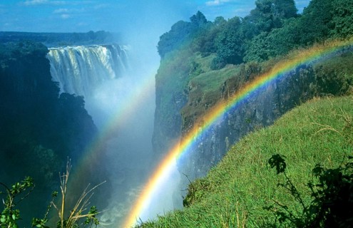 Victoria Falls, rainbow, Zambezi, Zimbabwe, Africa, June 2000, vintage, retro, old, historic