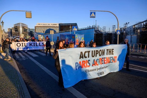 Demonstration of Extinction Rebellion to mark the 10th anniversary of the Paris Agreement and to