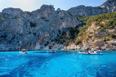 Picturesque rocky coast, cliffs and blue sea at Piscine di Venere, Golfo di Orosei, Baunei,