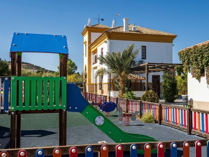 Former train station at village Olvera, now used for tourism, cafe and lodging, cycle path Via
