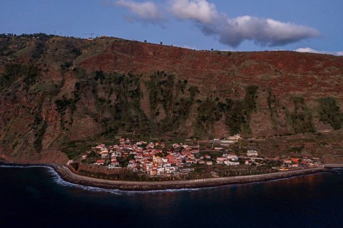 Aerial view, Jardim do Mar, cliffs, Madeira, Portugal