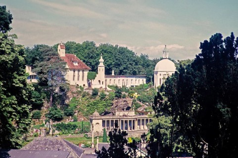 Buildings in Portmeirion folly tourist village, Gwynedd, North Wales, UK in 1985, built by Sir