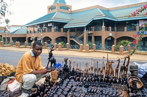 Artist, woodcarving stand at Lilongwe market, Malawi, Africa, June 2000, vintage, retro, old,