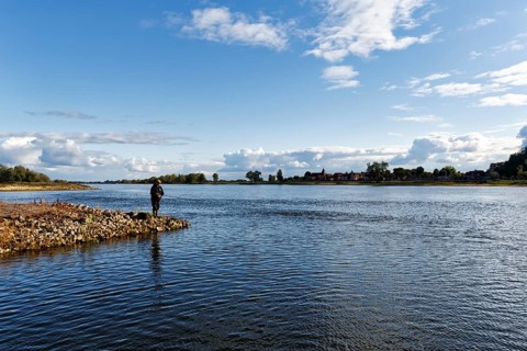 Anglers on the riverbank, river landscape near Bitter, Neuhaus district, Elbe floodplain in Lower