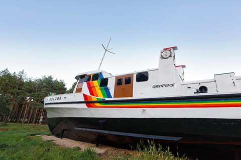 Beluga, former Greenpeace ship ashore, memorial, resistance against nuclear waste, interim storage