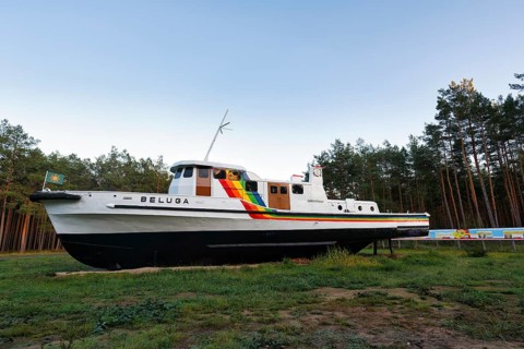 Beluga, former Greenpeace ship ashore, memorial, resistance against nuclear waste, interim storage