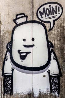 Graffiti, hello, good morning, dialect on St. Saint Pauli, Hamburg