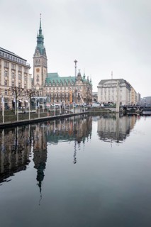 Town Hall in the dark morning light, Old Town, Hamburg, Germany