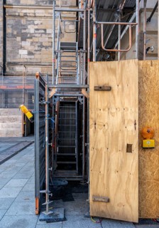 Construction fence at the playhouse on the Gendarmenmarkt, Berlin, Germany