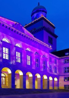 The town hall illuminated for the Christmas market in Witten, Ruhr area, North Rhine-Westphalia,