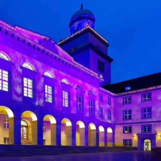 The town hall illuminated for the Christmas market in Witten, Ruhr area, North Rhine-Westphalia,