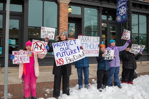 Saline, Michigan USA - 1 December 2025 - Rural Michigan residents rally against the $7 billion