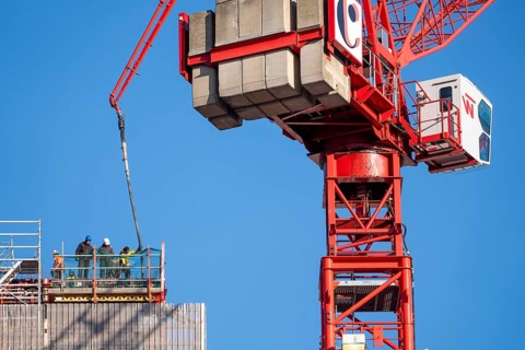 Construction site of the Covivio high-rise building near Alexanderplatz in Berlin, mixed use of