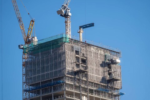 Construction site of the high-rise office building The Berlinian, in the vicinity of Alexanderplatz