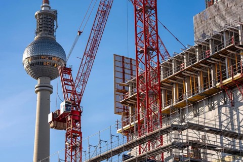 Construction site of the Covivio high-rise building in the vicinity of Alexanderplatz in Berlin,