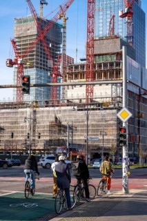 Construction site of the Covivio skyscraper in front, in the vicinity of Alexanderplatz in Berlin,