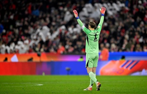 Goalkeeper Manuel Neuer FC Bayern Munich FCB (01) gesture gesture from behind Allianz Arena,