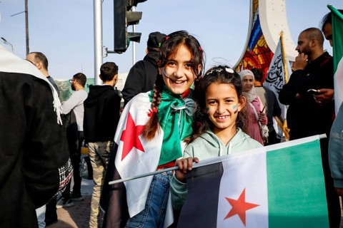 Damascus, Syria. November 28, 2025: Thousands of Syrians gather in Umayyad Square in central