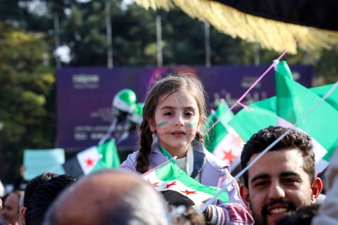 Damascus, Syria. November 28, 2025: Thousands of Syrians gather in Umayyad Square in central
