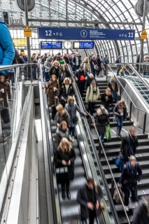 Central station in Berlin, passengers leave the platform after arrival, Germany