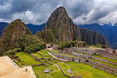 Ruins of Machu Picchu with dramatic skies and thick forests, The ruins of the Inca city of Machu