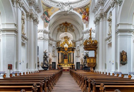 Interior photos in St. Salvator Cathedral in Fulda, officially High Cathedral in Fulda, center of