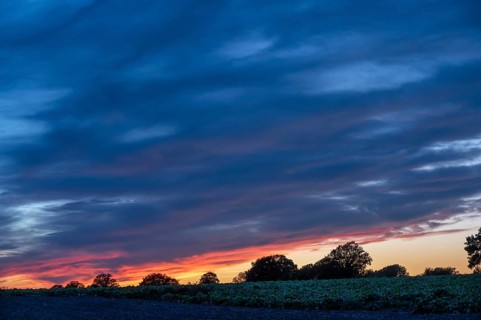 Red blue evening sky, Othenstorf, Mecklenburg-Western Pomerania, Germany