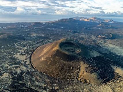 Montaña Negra volcano, picturesque volcanic landscape with volcanic craters and lava fields in