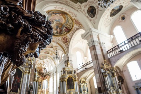 Interior view, church, Notre-Dame de l'Assomption, Rouffach, Haut-Rhin Department, Alsace, France