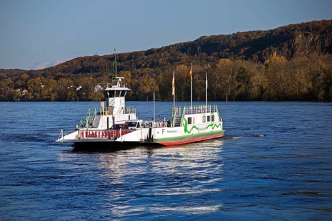 The Konrad Adenauer Rhine ferries on the Rhine from Bad Godesberg to Königswinter-Niederdollendorf,