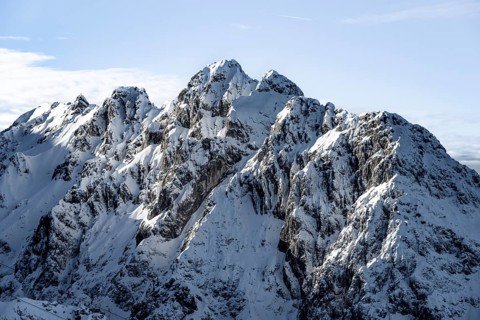 View of snowy Waxenstein, view from Längenfelderkopf in winter, Wetterstein Mountains,