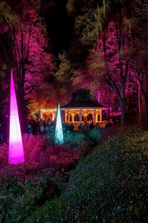 Light art, light installation, illuminated sculptures in the city garden of the city of Radolfzell