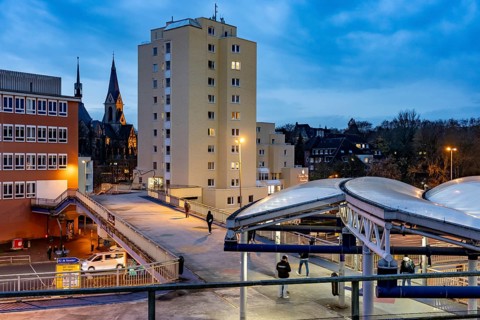 Skyline of Essen-Steele, high-rise building of the Kaiser-Otto-Residenz seniors residence, St.