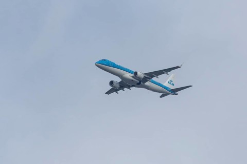 Embraer ERJ-190 jet passenger aircraft of Royal Dutch KLM cityhopper airlines in flight on approach