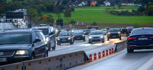 Tourist traffic on the A9 motorway, Hof, Upper Franconia, Bavaria, Germany