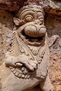 Close-up of an artfully crafted stone lion statue, The Temples of Polonnaruwa in Sri Lanka