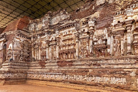 Detailed reliefs on an ancient wall, The temples of Polonnaruwa in Sri Lanka
