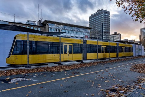 Construction site of the stop at the main train station, for the new city railway, visualization of