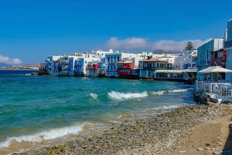Mykonos, Cyclades, Greece - Little Venice is a picturesque neighborhood in Mykonos Town with